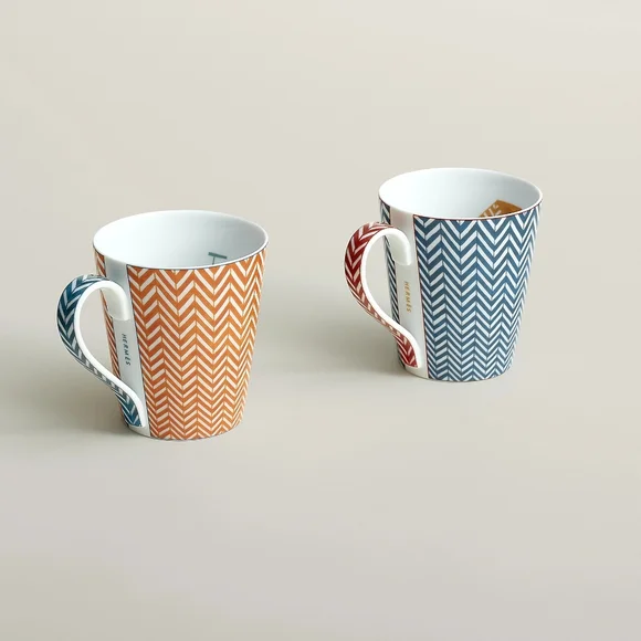 GIFTABLE Hermès Les Cabanes Set of 2 Herringbone Mugs - Picture 1 of 12